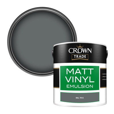 Crown Trade Vinyl Matt Walls & Ceilings Emulsion Paint RAL 7012 (7012) 2.5L