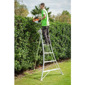 Crown Tripod 2.4m Platform Ladder 3 Leg Adjustable Garden, Hedge, Orchard including Free Rubber Feet