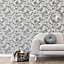 Crown Tulsa Sprig Light Grey & Black Glitter Wallpaper M1537