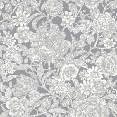 Crown Wallcoverings Wild Hedgerow Floral Trails Grey Washable Wallpaper M1188