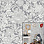 Crown Wallcoverings Wild Hedgerow Floral Trails Grey Washable Wallpaper M1188