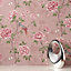 Crown Wallpaper Akina Floral Birds Blush Pink Fabric Effect Wallpaper M1726