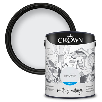 Crown Walls & Ceilings Matt Emulsion Paint Clay White - 5L