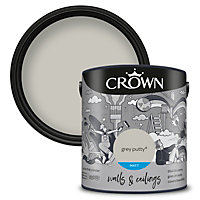 Crown Walls & Ceilings Matt Emulsion Paint Grey Putty - 2.5L