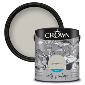 Crown Walls & Ceilings Matt Emulsion Paint Grey Putty - 2.5L