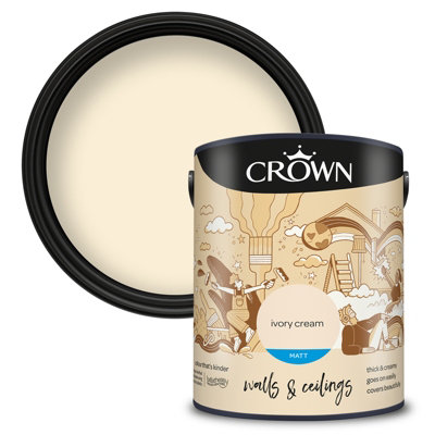 Crown Walls & Ceilings Matt Emulsion Paint Ivory Cream - 5L