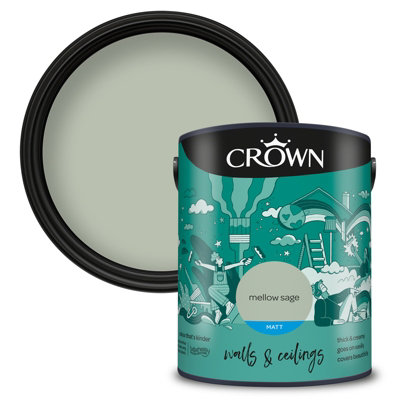 Crown Walls & Ceilings Matt Emulsion Paint Mellow Sage - 5L