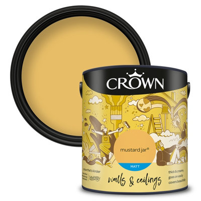 Crown Walls & Ceilings Matt Emulsion Paint Mustard Jar - 2.5L