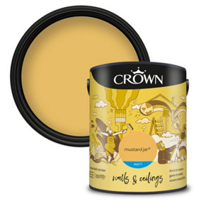 Crown Walls & Ceilings Matt Emulsion Paint Mustard Jar - 5L