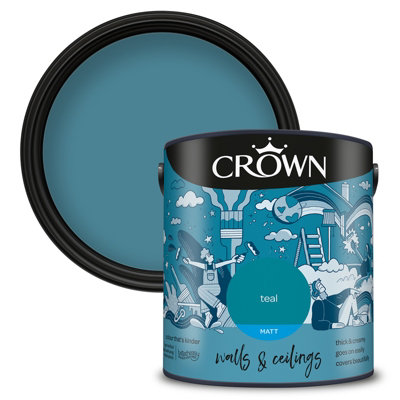 Crown Walls & Ceilings Matt Emulsion Paint Teal - 2.5L