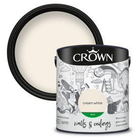Crown Walls & Ceilings Silk Emulsion Paint Cream White - 2.5L
