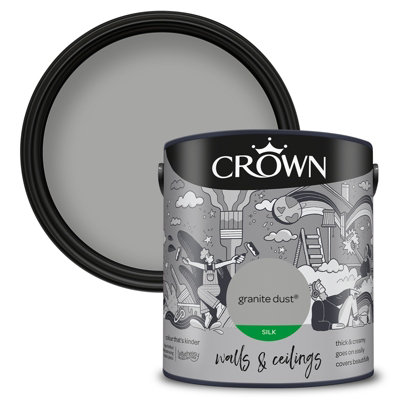 Crown Walls & Ceilings Silk Emulsion Paint Granite Dust - 2.5L