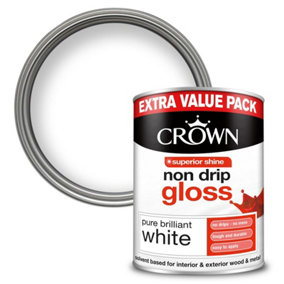 Crown Wood & Metal Non-Drip Gloss Paint Pure Brilliant White - 1.25L