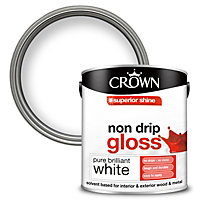 Crown Wood & Metal Non-Drip Gloss Paint Pure Brilliant White - 2.5L
