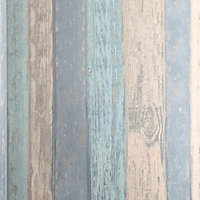 Crown Wood Panel / Board Blue Wallpaper M1062