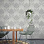 Crown Zahra Damask Silver Grey Quality Feature Designer Washable Wallpaper M1158