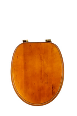 Croydex Solid Wood Antique Pine Effect Toilet Seat with Brass