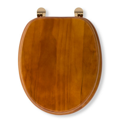Croydex Solid Wood Antique Pine Effect Toilet Seat with Brass Hinges at B&Q