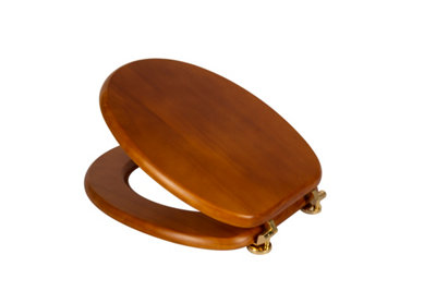 Croydex Solid Wood Antique Pine Effect Toilet Seat with Brass Hinges