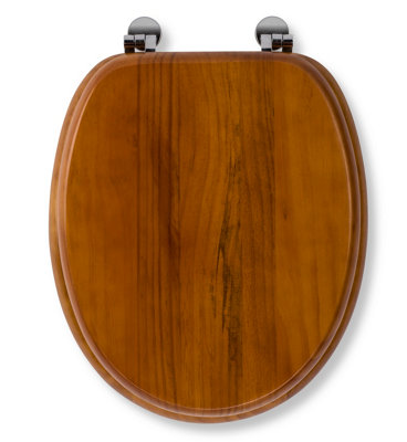 Croydex Solid Wood Antique Pine Effect Toilet Seat with Chrome Hinges