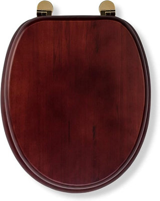 Croydex Solid Wood Mahogany Effect Toilet Seat with Brass Hinges
