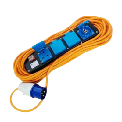 Crusader 15m Deluxe Mobile Mains Lead with 4 UK Sockets & 2 USB Ports