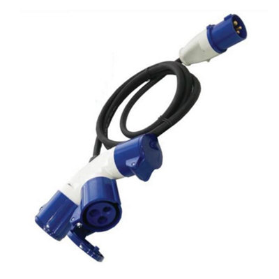 Crusader 16A 3 Way Adaptor Lead 2m Cable with Triple 16A Connectors