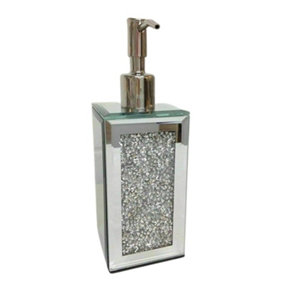 Crushed Crystal Diamond Mirrored Glass Soap Dispenser Pump