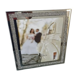 Crushed Crystal Photo Frame Jewel Mirror Silver Diamante Picture Frame 10x12 Inch