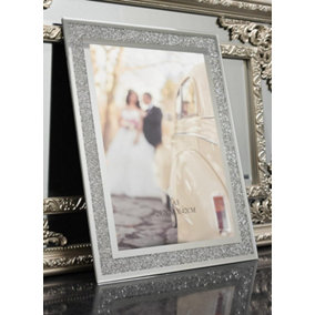 Crushed Crystal Photo Frame Jewel Mirror Silver Diamante Picture Frame A3