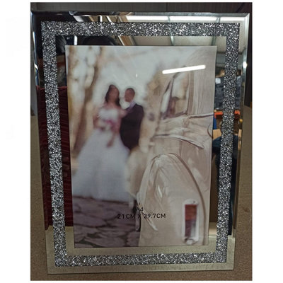 Crushed Crystal Photo Frame Jewel Mirror Silver Diamante Picture Frame A4