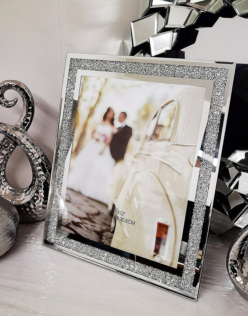 Crushed Crystal Photo Frame Jewel Mirror Silver Diamante Crushed Crystal Photo Frame Jewel Mirror Silver Diamante