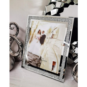 Crushed Crystal Photo Frame Jewel Mirror Silver Diamante Picture Frame L