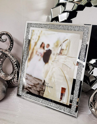 Crushed Crystal Photo Frame Jewel Mirror Silver Diamante Picture Frame M