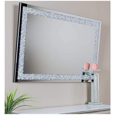 Crushed Diamond Crystal Glass Silver Frame Wall Mirror XXL DIY at B&Q