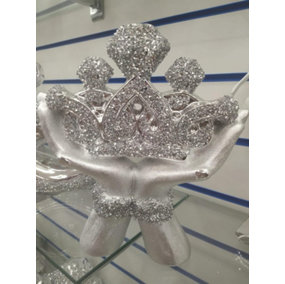 Crushed Diamond Crystal Silver Crown in Hands Figurine
