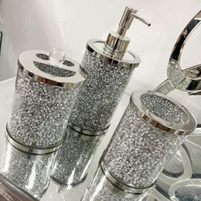 Crushed Diamond Set Soap Dish Dispenser Tumbler Toothbrush Holder