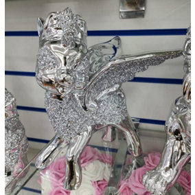 Crushed Diamond Silver Bambi With Angel Wings Shelf Sitter