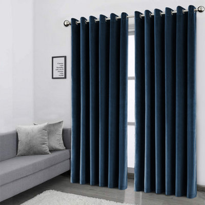Crushed Velvet Curtains Blue 66X90 Thermal Insulated Curtains For Door Window Living Room Bedroom Eyelet Panels Ready Made
