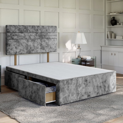Crushed Velvet Pewter Platform Top Divan Bed Base Only 4FT Small Double ...