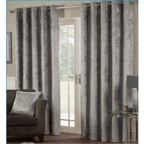 Crushed Velvet Ring Top Curtains 168cm x 137cm Silver
