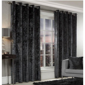Crushed Velvet Ring Top Curtains 168cm x 183cm Charcoal