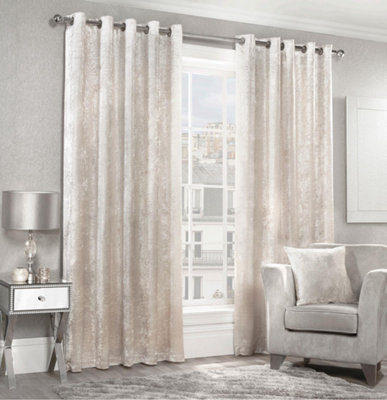 Crushed Velvet Ring Top Curtains 168cm x 183cm Cream