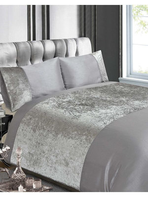 Crushed Velvet Silver Double Duvet Cover Set