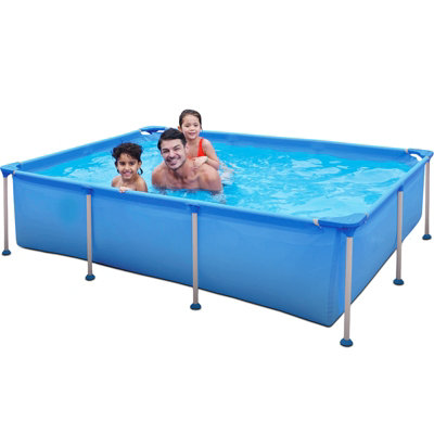 Crystal 8.5FT Rectangular Steel Frame Swimming Pool, Sturdy Frame Pool for Family Fun, Large Paddling Pool Ground Swimming Pool