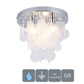 Crystal Bathroom Ceiling Light 3xG9 Cap Type Modern Water Resistant (IP44) Circular Crystals