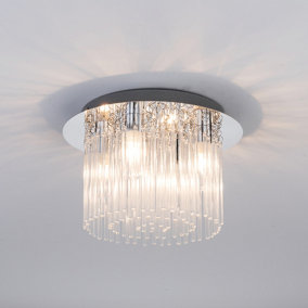 Crystal Bathroom Ceiling Light, 4 Lights Semi-Flush, Water Resistant (IP44) Rod Crystals