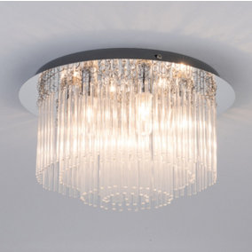Crystal Bathroom Ceiling Light, 6xG9 Cap Type, Flush Mount, Water Resistant IP44 Rod Crystals