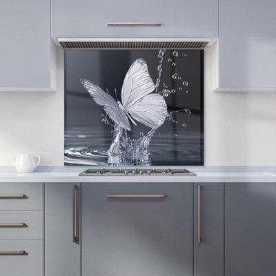 Crystal Butterfly Water Dance Premium Glass Kitchen Splashback W600mm x H600mm