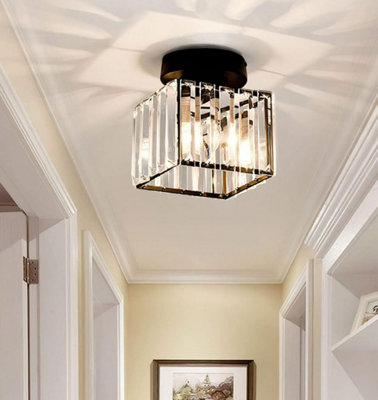 Crystal Ceiling Lamp Mount Lamp LED Ceiling Lamp Square Lampshade Lamps E27 Black